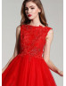 Red Lace Tulle Short Evening Dress